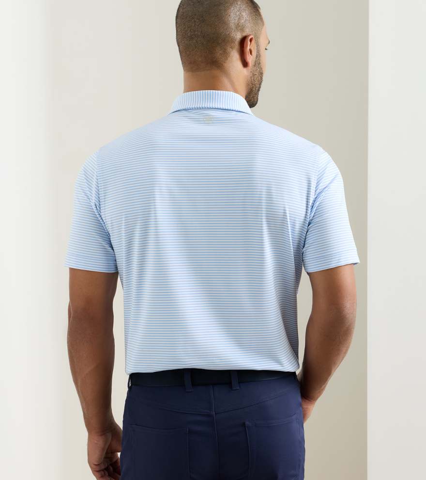 Men's Hales Performance Jersey Polo - Striped Cottage Blue