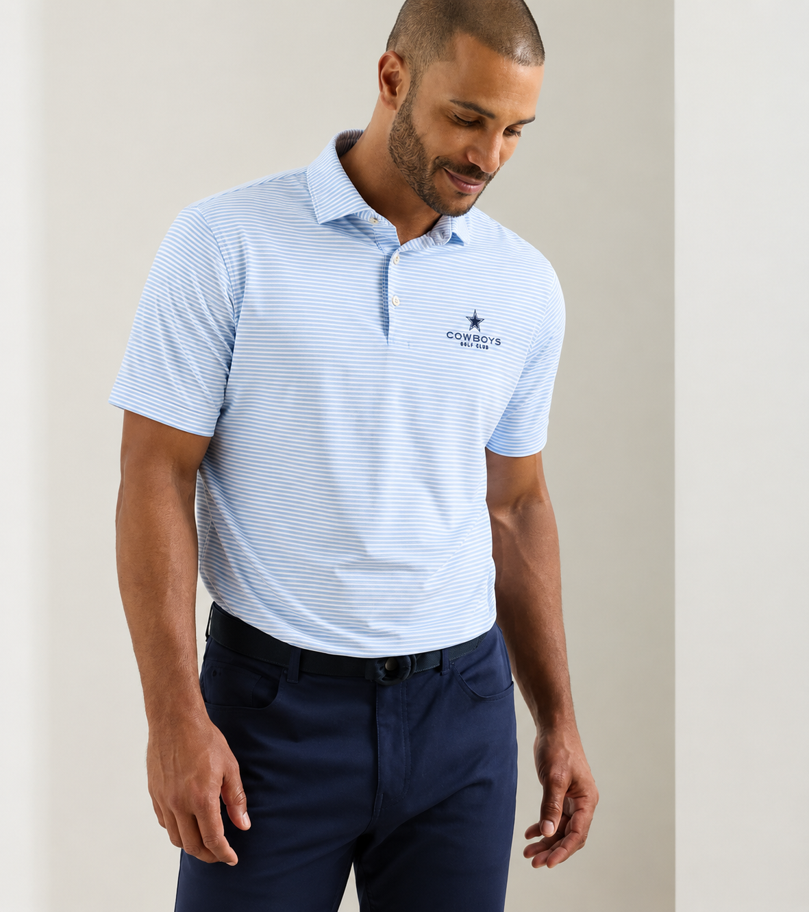 Men's Hales Performance Jersey Polo - Striped Cottage Blue